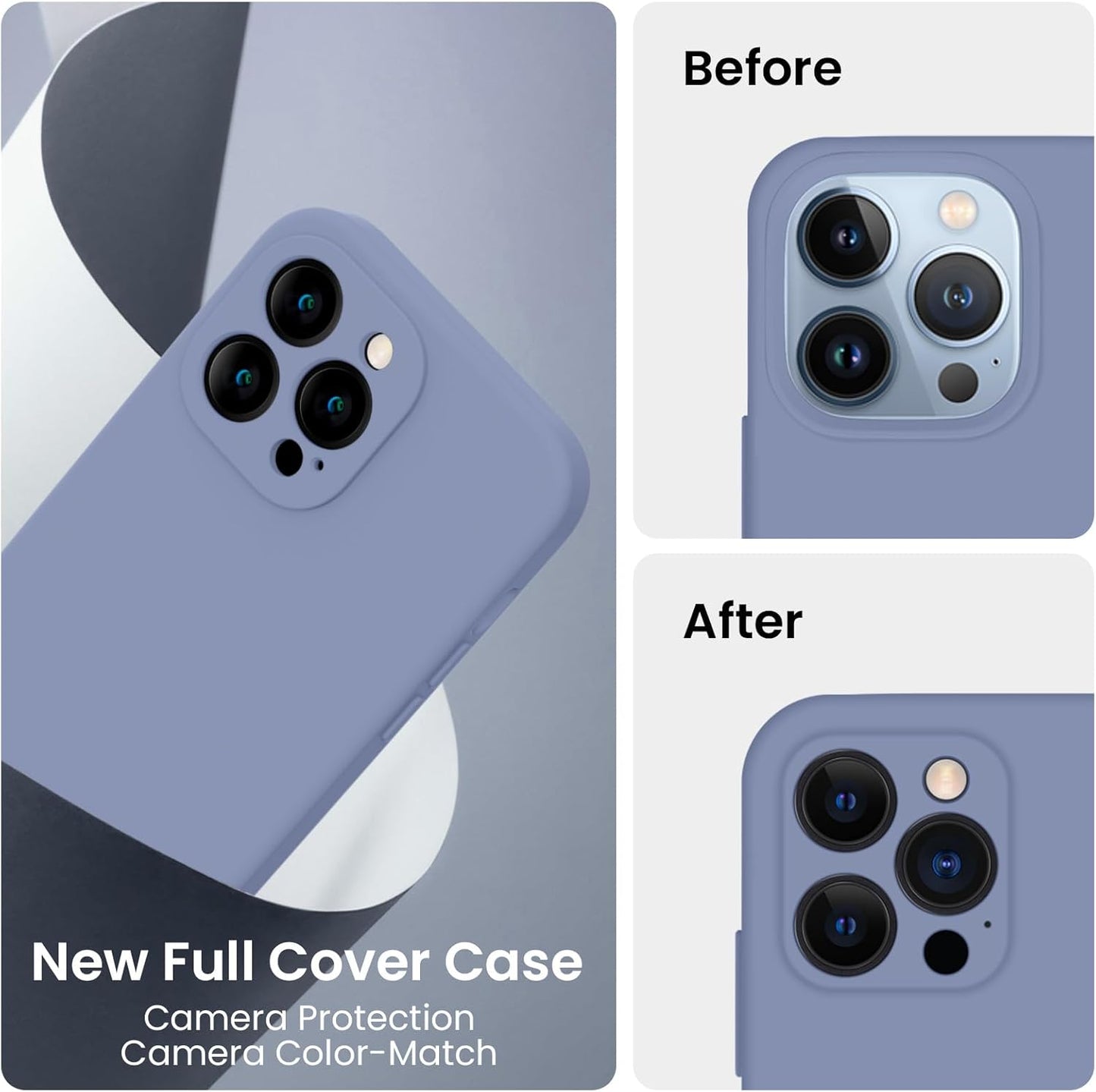 FireNova Designed for iPhone 13 Pro Case, Silicone Upgraded [Camera Protection] Phone Case with [2 Screen Protectors], Soft Anti-Scratch Microfiber Lining Inside, 6.1 inch, Lavender Gray