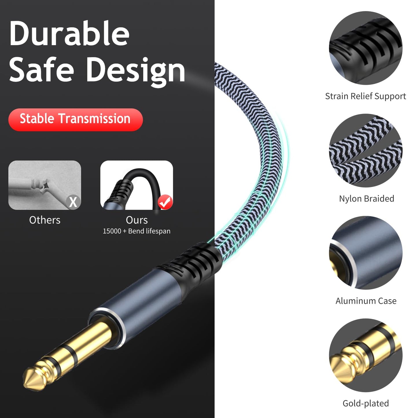 1/4 inch 10ft Stereo Headphone Guitar Cable, Male to Female, Quarter inch Headphone Extension