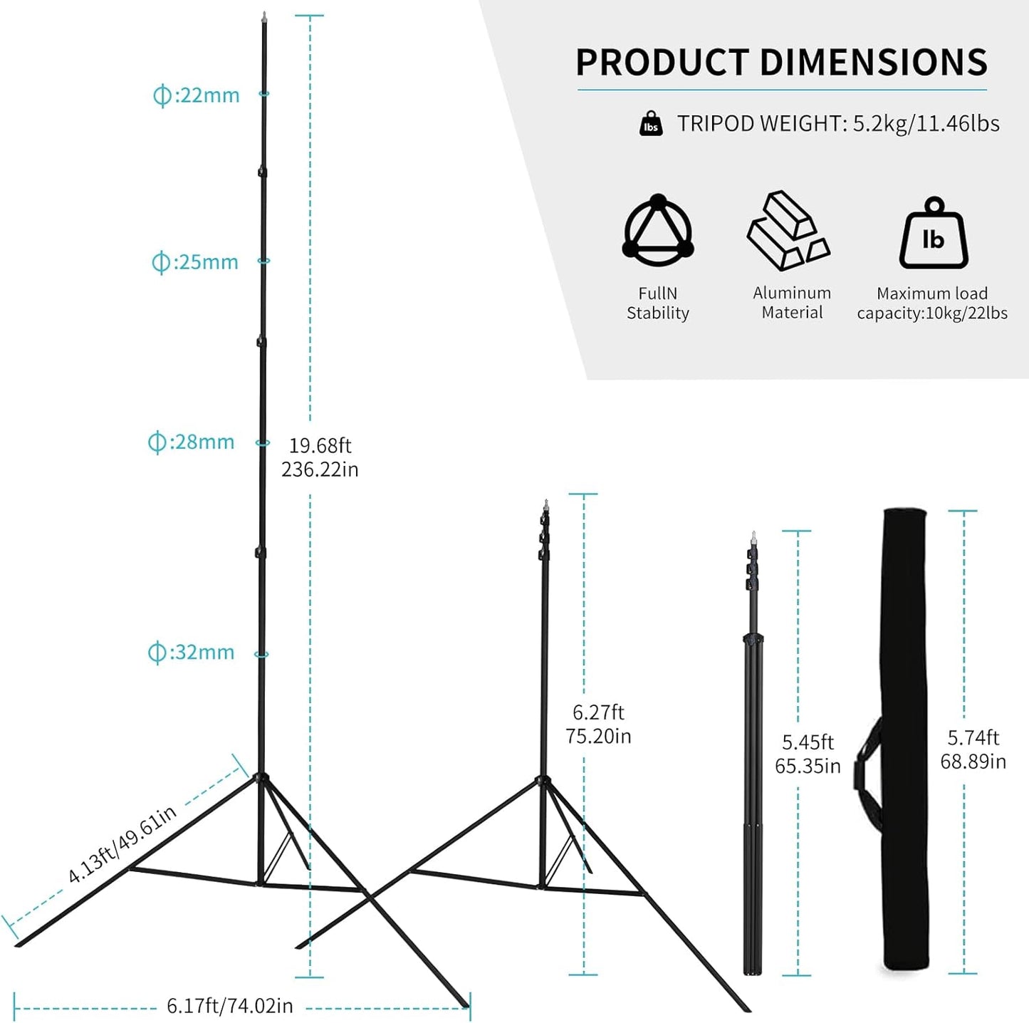 20FT/6M Tripod Stand - Heavy Duty Tripod Stand - Tall Tripods Air-Cushioned Telescoping Light Stand for Photography Overhead Shots, Sports(Aluminum Alloy)