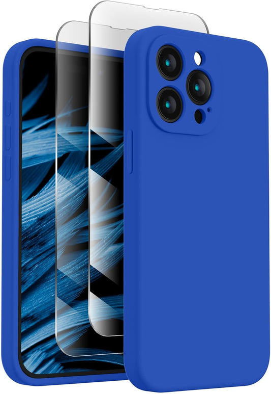 FireNova Designed for iPhone 15 Pro Case, Silicone Upgraded [Camera Protection] Phone Case with [2 Screen Protectors], Soft Anti-Scratch Microfiber Lining Inside, 6.1 inch, Klein Blue