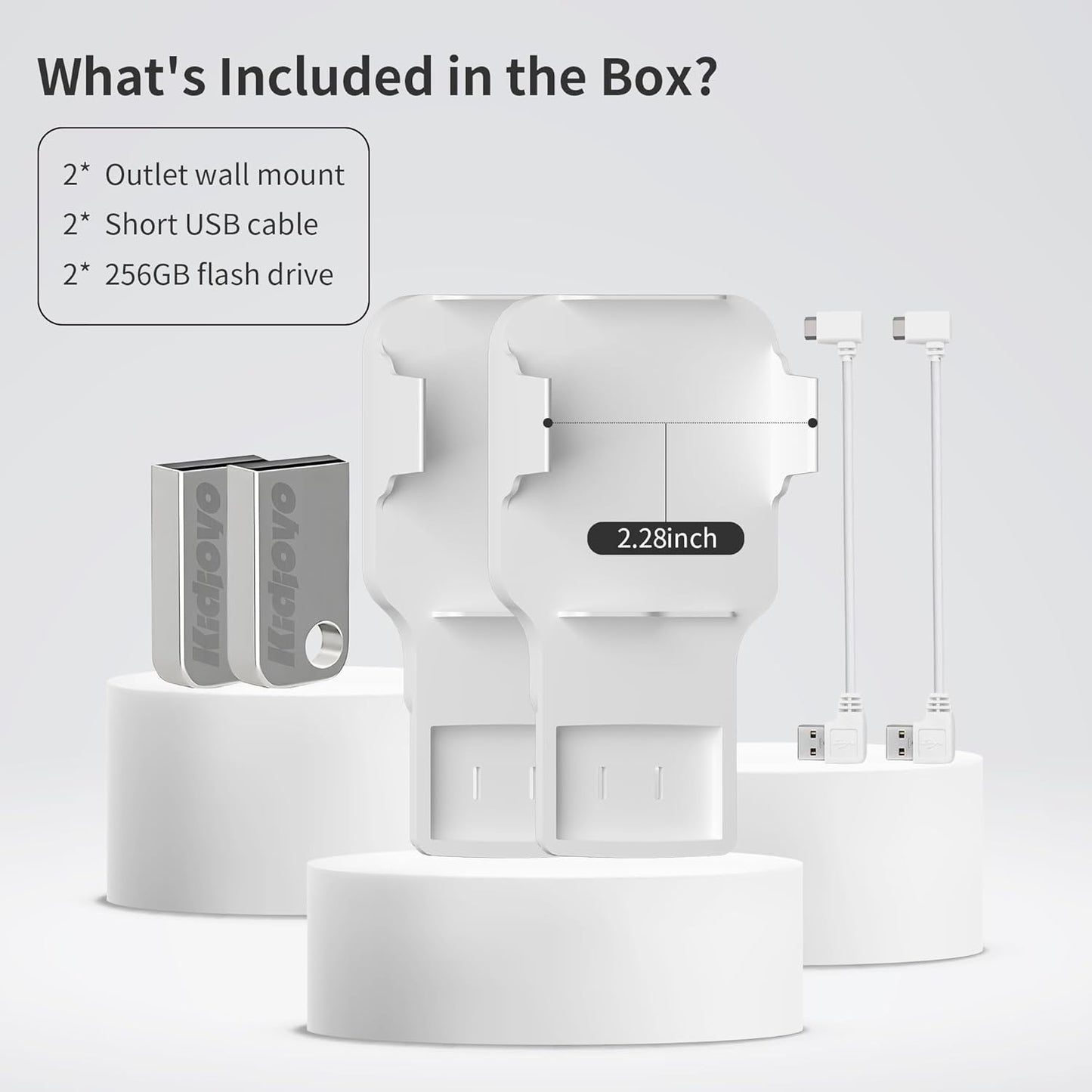 256GB USB Flash Drive & Outlet Wall Mount for Blink Sync Module 2 with Short Cable - Save Space - No Messy Wires - Easy Move Mount Bracket Holder for Blink Outdoor Indoor Security Camera (2 Pack)