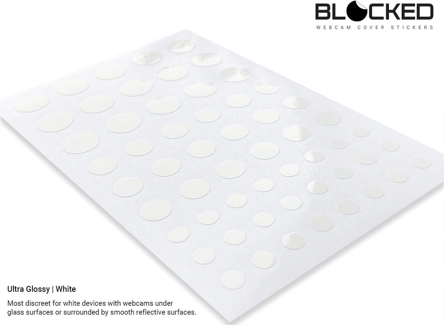 Stackable Webcam/Camera Vinyl Covers | 57 Low-Tack Restickable Webcam Sticker | Multiple Sizes | White 57-Pack (Ultra Glossy)