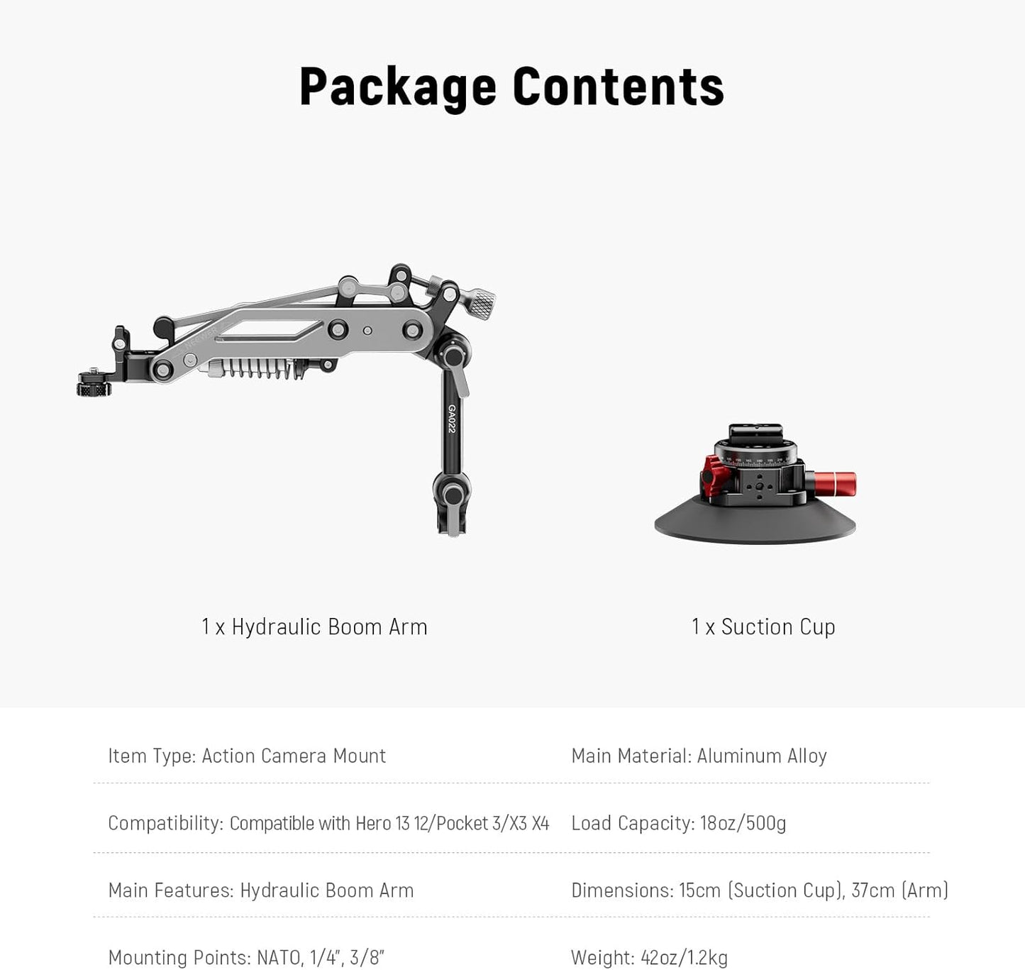 NEEWER Vacuum Suction Cup Car Mount for Action Camera with Hydraulic Boom Arm, NATO Rail, Compatible with DJI Osmo Pocket 3 Insts360 X5 X4 X3 GoPro Hero Adapter Mobile Phone Holder, 500 g Max Load