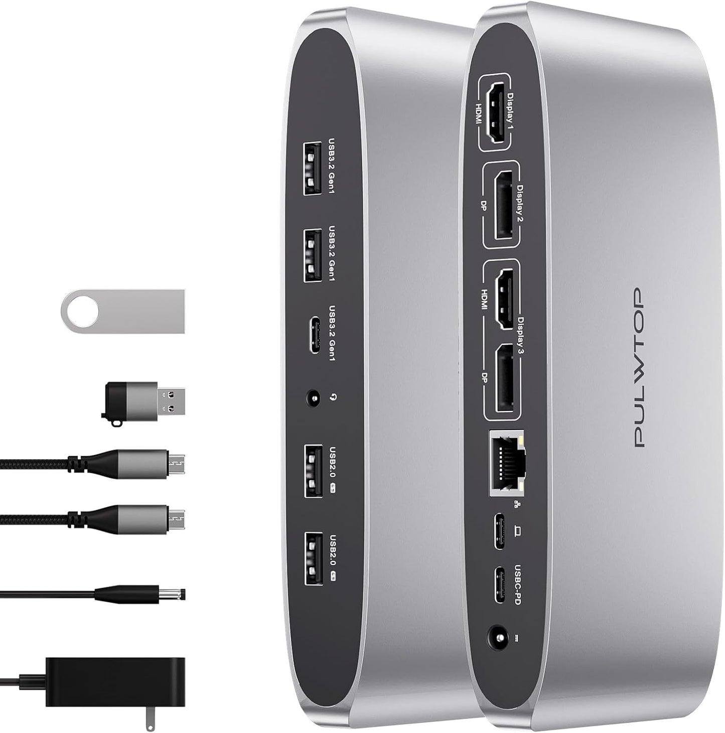 Displaylink Docking Station, Triple Display DisplayLink Dock for MacBook M1/M2/M3 Windows, 4K@60Hz Laptop Docking Station with 2 HDMI, 2 Display Port, PD, USB C Data, 4 USBA, Ethernet, Audio