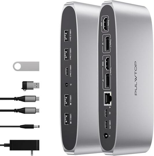 Displaylink Docking Station, Triple Display DisplayLink Dock for MacBook M1/M2/M3 Windows, 4K@60Hz Laptop Docking Station with 2 HDMI, 2 Display Port, PD, USB C Data, 4 USBA, Ethernet, Audio