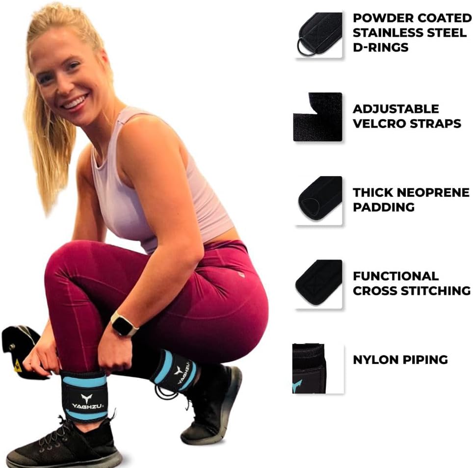 Ankle Straps for Cable Machines Women - Adjustable Gym Ankle Strap for Cable Machine, Neoprene Padded Cable Straps, Durable Leg Strap with Cable Cuff, Glute Kickback Ankle Strap with D Rings