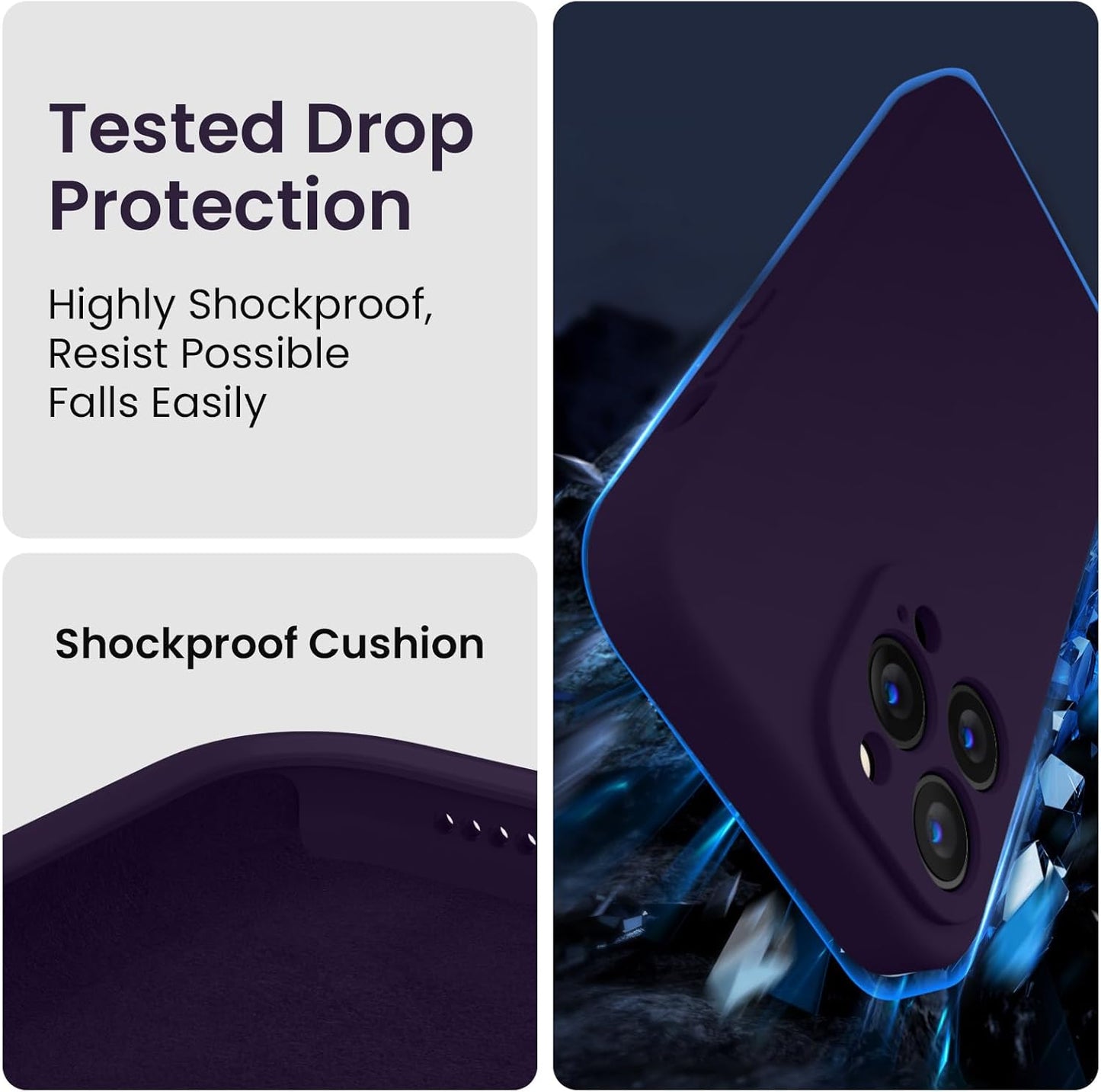 FireNova Designed for iPhone 13 Pro Max Case, Silicone [Camera Protection] Phone Case with [2 Screen Protectors], Soft Anti-Scratch Microfiber Lining Inside, 6.7 inch, Purple