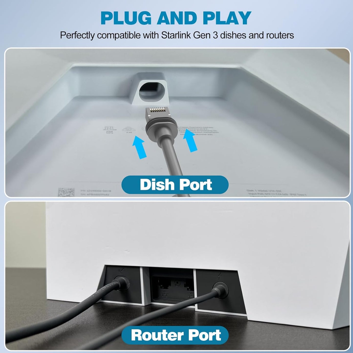 32.8FT Starlink-Cable Gen 3,Replacement-Ethernet-Cable, Satellite Internet Accessories & Extension-Cable for Star Link V3 Dish and Router