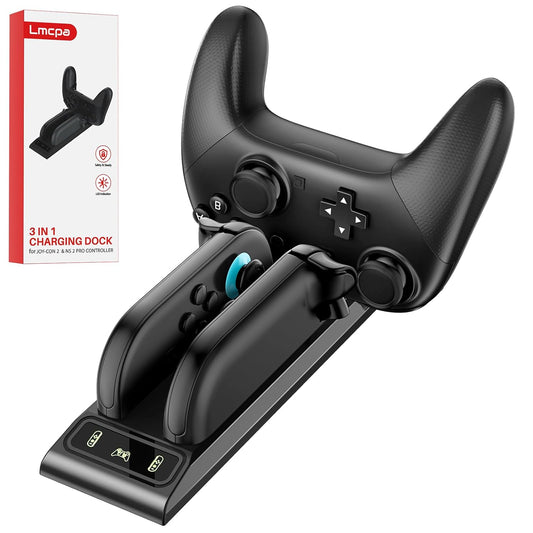 3 in 1 Controller Charger for Nintendo Switch 2 JoyCon/Pro, Charging Dock with Type-C Port and LED Charging Indicator, 2.5H Fast Charging Space-Saving Storage Stand for Switch 2 Accessories