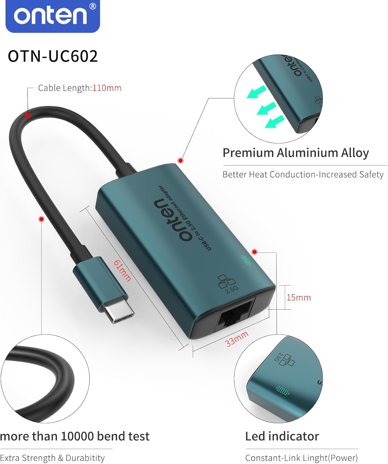 USB-C to Ethernet Adapter - 2.5Gbps High-Speed,Type-C to RJ45 Ethernet LAN Network Adapter Thunderbolt 4/3 Compatible, for iPhone 15 Pro/Max, MacBook Pro/Air 2023, iPad Pro,iMac and More (2.5 G)