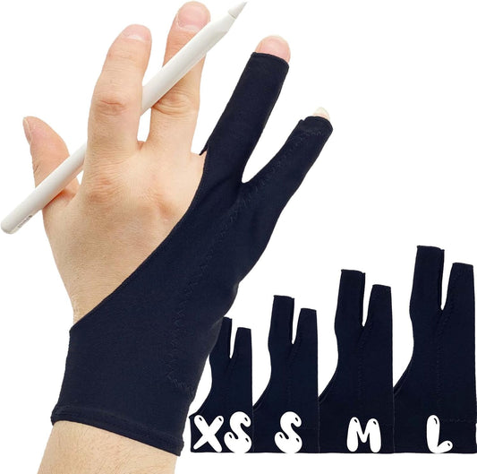 AKX Artist Glove -Palm Rejection Drawing Glove for Graphic Tablet, 2 Fingerless, Left and Right Hand, Black,2 Pack,AK-020