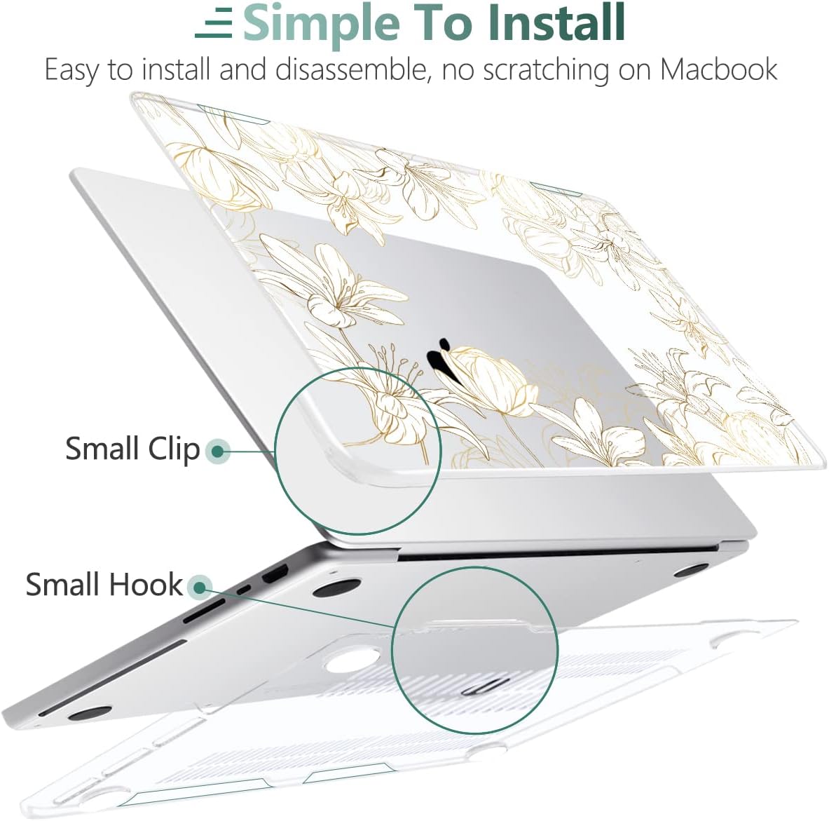 DONGKE for M4 MacBook Pro 16 Inch Case 2024 2023 2021 A3403 A3186 M3 A2991 M2 A2780 M1 A2485 Pro/Max Chip, Plastic Hard Shell Case & Keyboard Cover for Mac Pro 16 with Touch ID, Gold Floral