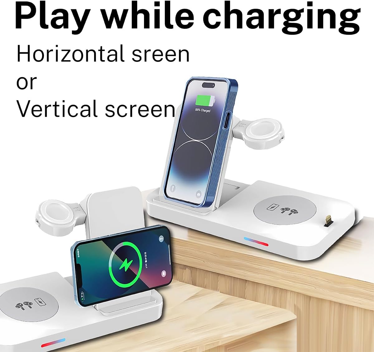 4-in-1 Fast Wireless Charging Station for iPhone16/15/14/13, Apple Watch Ultra/9/8, AirPods Pro,18W Qi-Certified (with QC3.0 Adapter)