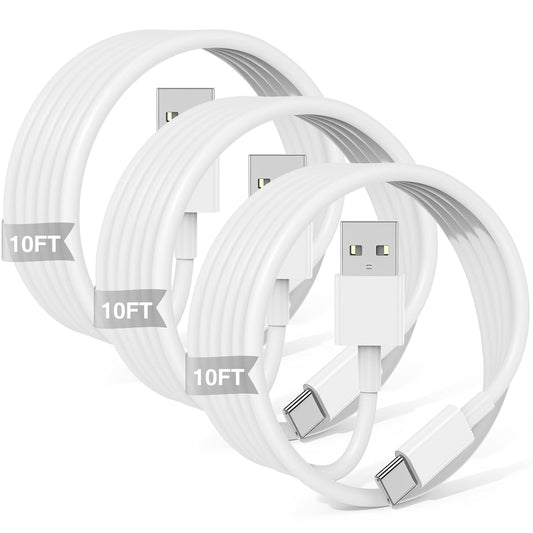 3-Pack 10FT Car Carplay Cable USB A to USB C Cable for iPhone 16 15 Pro Plus Pro Max，for iPad Pro/Air/Mini，for Samsung Galaxy S25/S24/S23，for MacBook Pro/Air and More