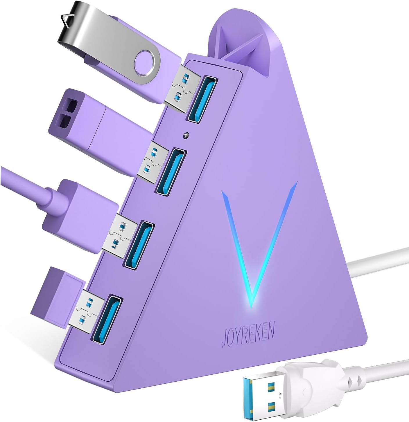 4-Port USB 3.0 Hub Tower with 2ft Cable - USB Splitter for Laptop,PC,PS4,PS5,Xbox,Mouse,Keyboard,Hard Drives,Mobile HDD(Light Purple)