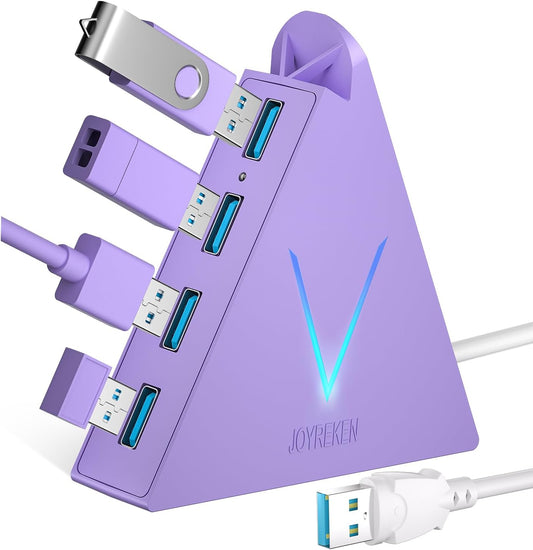 4-Port USB 3.0 Hub Tower with 2ft Cable - USB Splitter for Laptop,PC,PS4,PS5,Xbox,Mouse,Keyboard,Hard Drives,Mobile HDD(Light Purple)