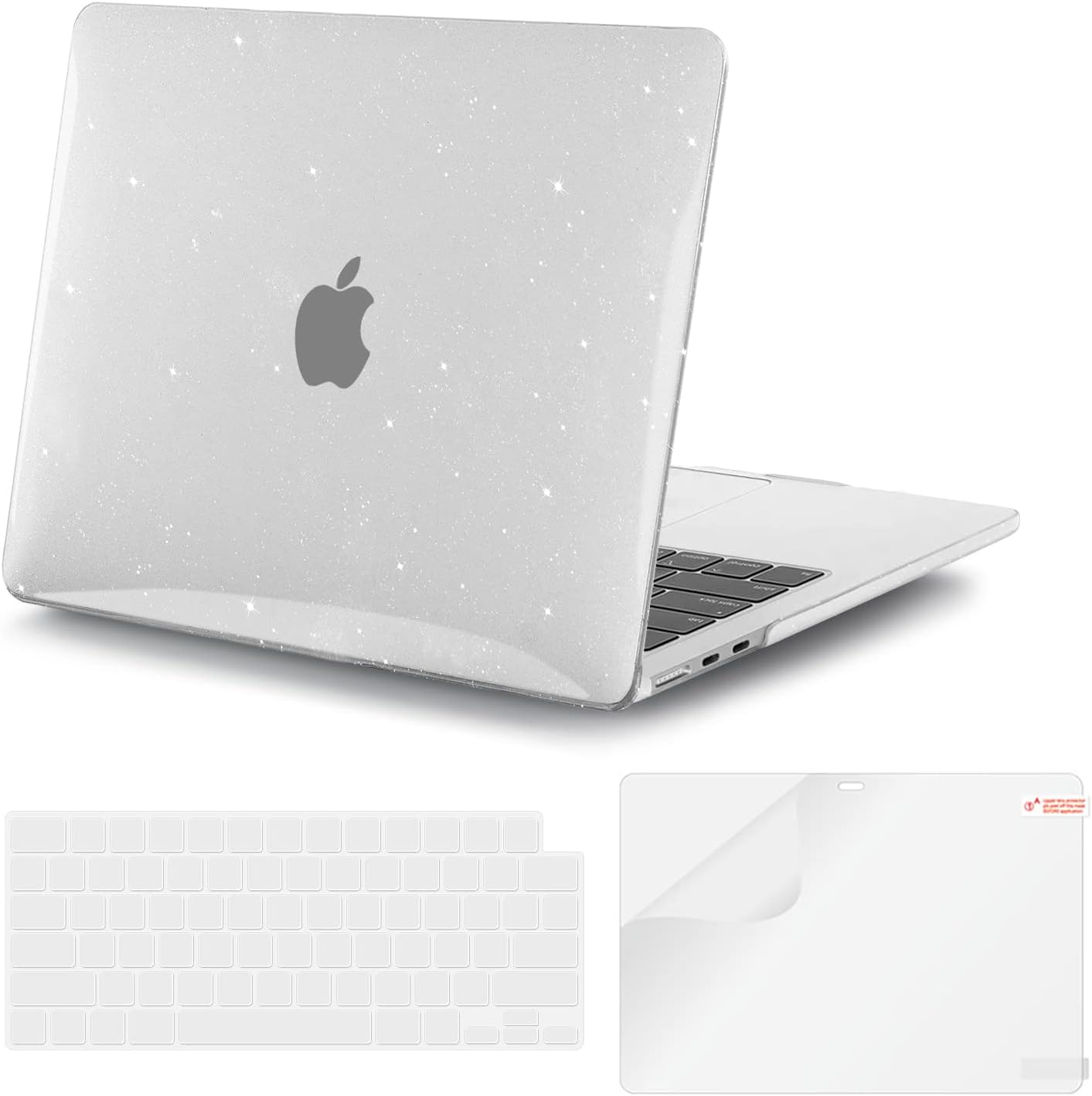 iCasso for MacBook Air 13 inch Case 2025 2024-2022 Release M4 A3240 M3 A3113 A2681 M2 with Liquid Retina Display, Hard Plastic Shell for Mac Air 13.6, Keyboard Cover&Screen Protector, Clear Glitter