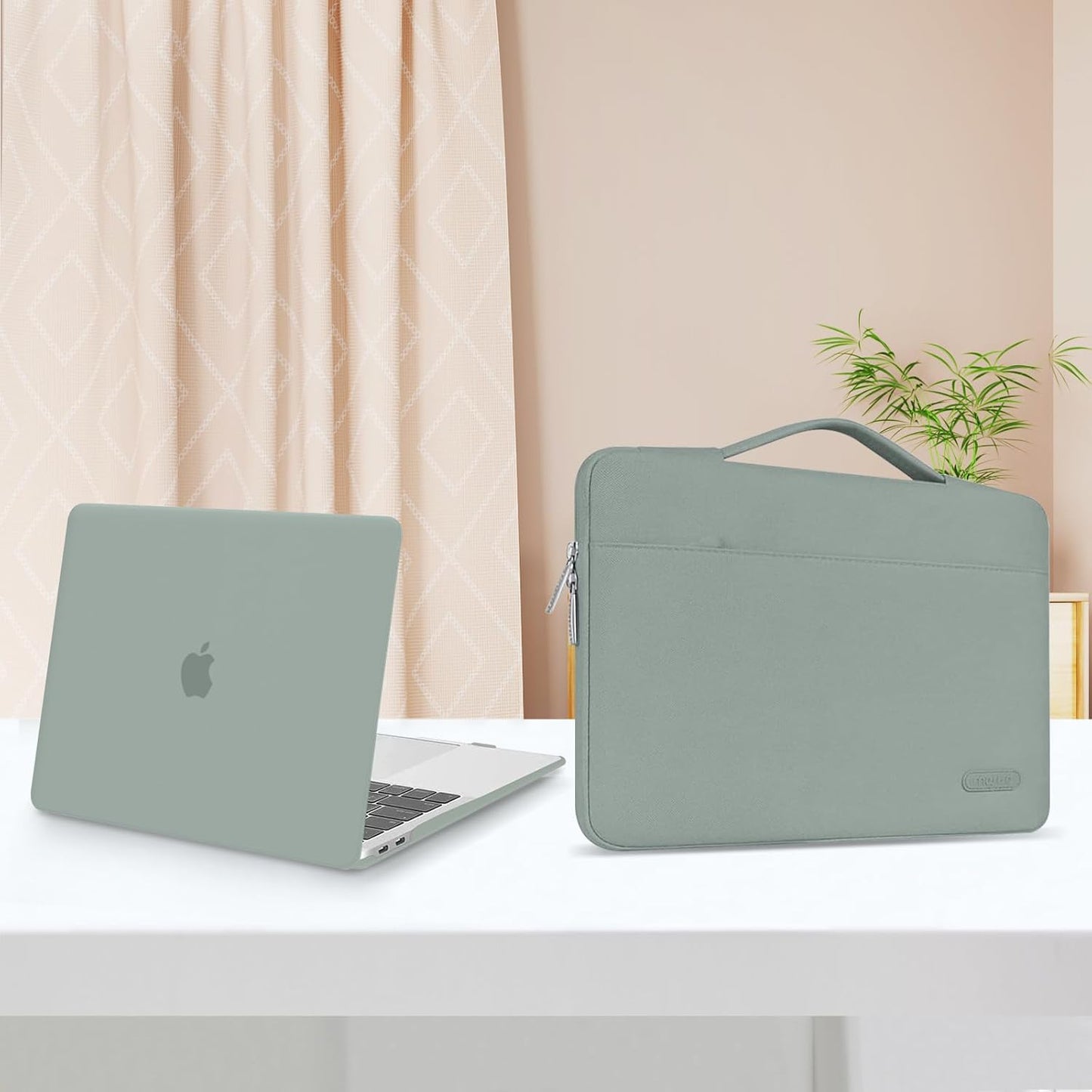 MOSISO Compatible with MacBook Air 13 inch Case 2025 2024 2023 2022 M4 A3240 M3 A3113 M2 A2681, Hard Shell&Sleeve Bag&Keyboard Skin&Webcam Cover&Screen Film for MacBook Air 13.6 inch, Antique Green