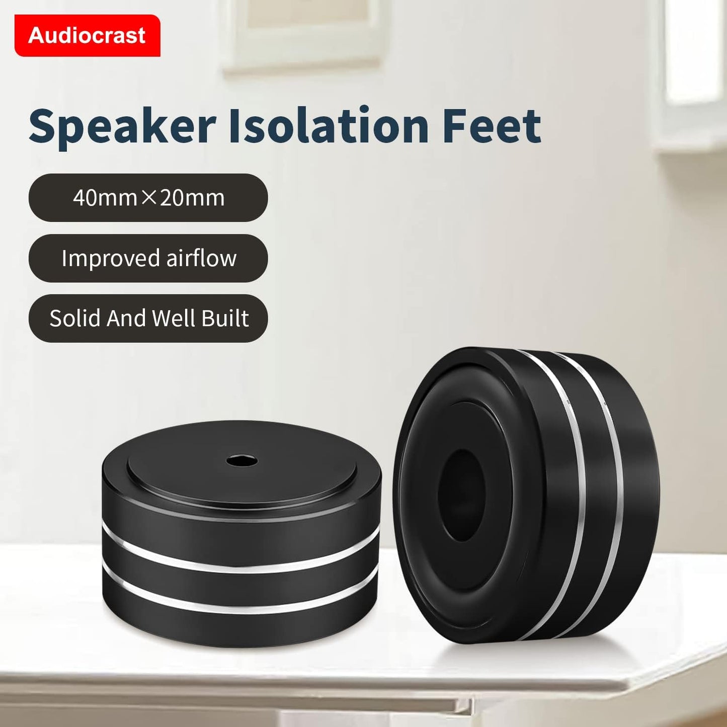 Audiocrast 4X HiFi Speaker Spikes Isolation Stand Feet Pad Aluminum 40x20mm Audio Isolators Amplifier Shock Absorber Non-Slip Hi-End Floor Protector for Subwoofer DAC CD Turntable Amp