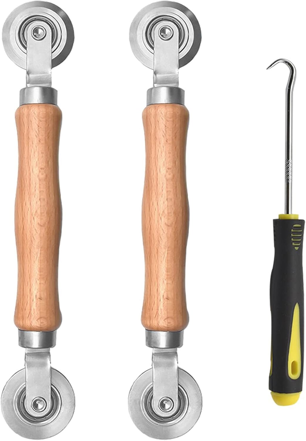 BAYTORY 3Pcs Screen Rolling Tool Kit for Installing Door Mesh Screens Window, Screen Spline Roller Tool with Wooden Handle and Steel Bearing Wheels, Durable and Easy to Use