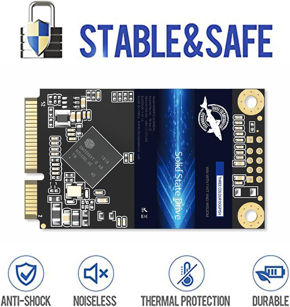 Dogfish mSATA SSD 256GB 3D NAND TLC SATA III 6 Gb/s, mSATA (30x50.9mm) Internal Solid State Drive - Compatible with Desktop PC Laptop - (MSATA 256GB)