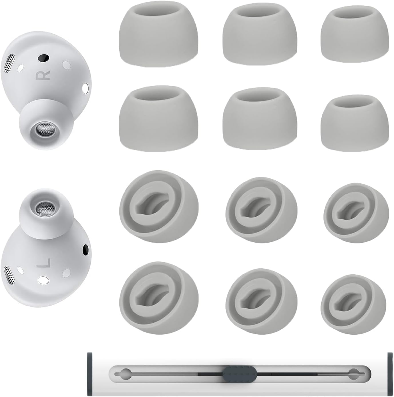 6 Pairs Replacement Eartips for Samsung Galaxy Buds Pro Headphones, Silicone Tips Earbuds Eartips Set, L/M/S Earplug Replacement Accessories (Silver, with Pen)