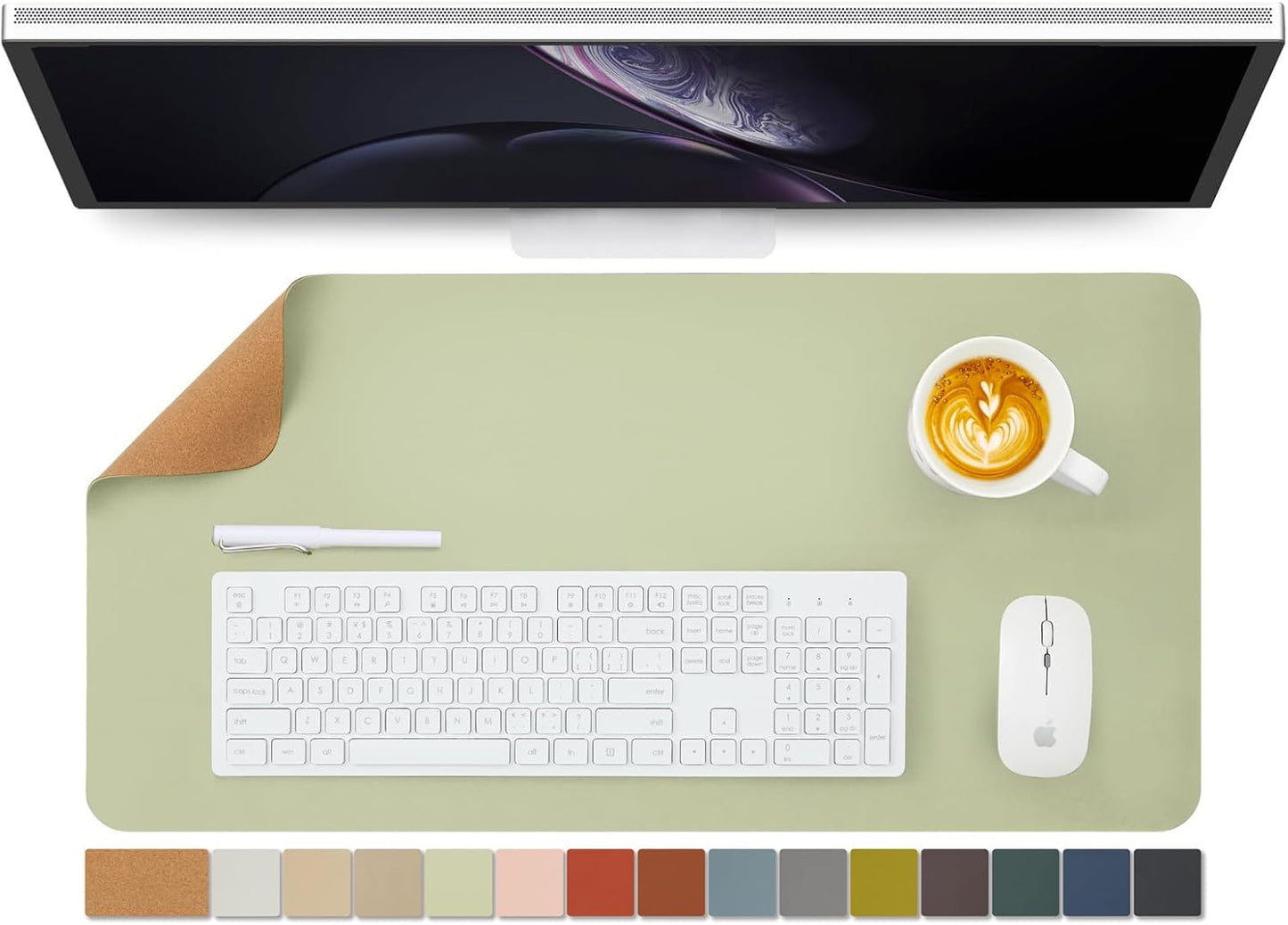 Cork Desk Mat - Dual-Sided Desk Pad for Office and Home - Desk Organization and Accessories - Ideal for Large Mouse Pad and Desk Mats on Top of Desks(Light Green,27.6"x 13.8")