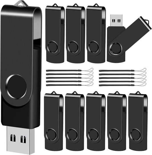 EASTBULL 1GB USB Flash Drive Bulk Thumb Drives 10 Pack with Lanyards USB 2.0 Memory Sticks Zip Drive Pen Drive for Storage and Backup Black 10PCS 1GB