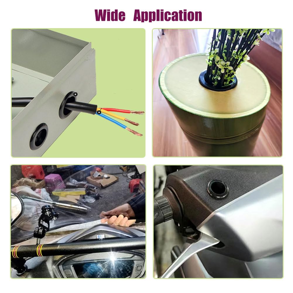 65Pcs Round Rubber Grommets kit 6 Sizes Double Sided Rubber Grommets for Wiring Automotive Rubber Firewall Hole Plug Cable Wire Protection with Retractable Knife(1-1/2" 1-3/16" 1" 7/8" 13/16" 5/8")