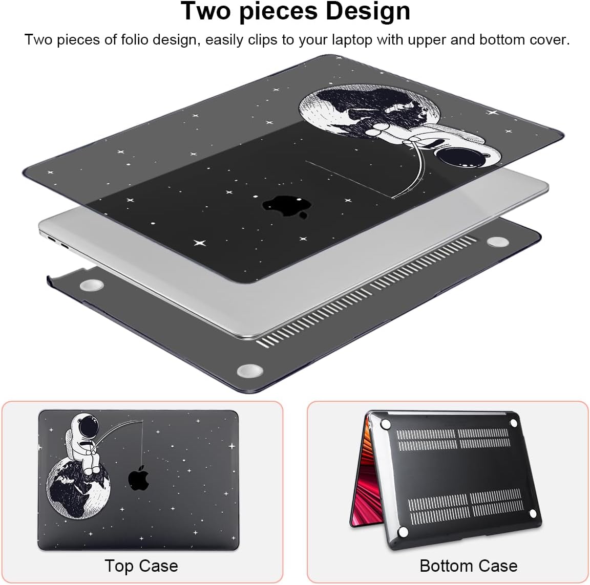Compatible with MacBook Air 13 inch Case M1 A2337 A2179 A1932 Cover 2021 2020 2019 2018 Release with Retina Display & Touch ID, Crystal Black Pattern Plastic Hard Shell Case, Astronaut Earth