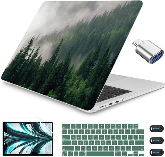 CISSOOK Compatible with MacBook Air 13.6 inch Case A3240 A3113 A2681 2025 2024 2022 Release, Forest Hard Shell Case with Keyboard Cover Type C to USB Transfer for MacBook Air 13.6 M2 M3 M4, Forest