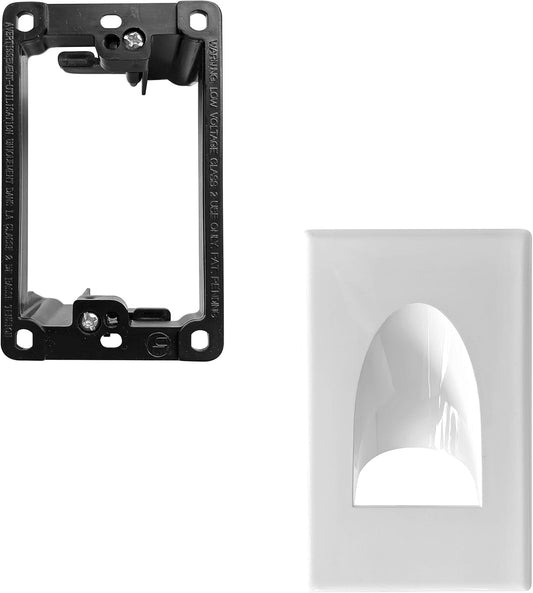 BestMounts - 1 Pack In Wall Cable Management 1-Gang Recessed Snap-ON Low Voltage Cable Plate with Mounting Bracket ETL Listed (White, Inner nose)