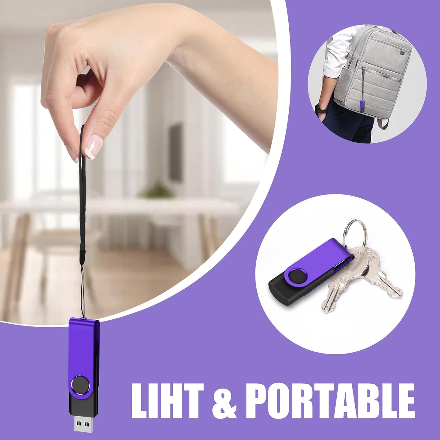 EASTBULL Flash Drive Bulk 2GB USB 20 Pack with Lanyards USB 2.0 Thumb Drive Bulk Memory Stick Swivel Pen Drive for Storage and Backup 2 GB 20 Pack, Purple