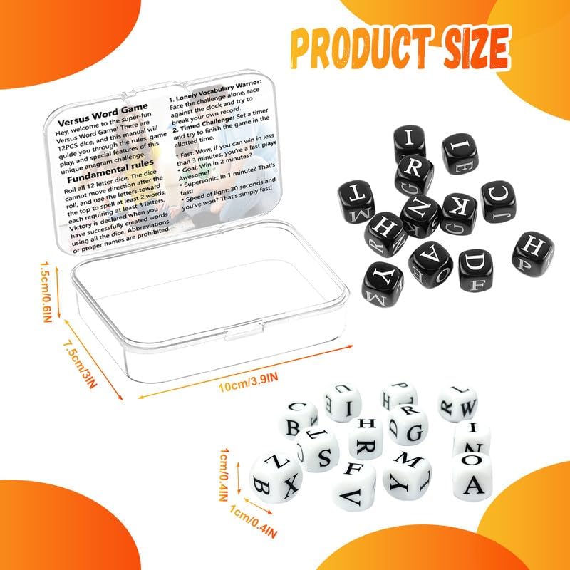 24 Pcs Dice Set, The Crossword Solitaire Game, 6 Sided Dice Crossword Creative Game, Two-Player Parent-Child Interactive Family English Letter Dice Games for Kids Adults