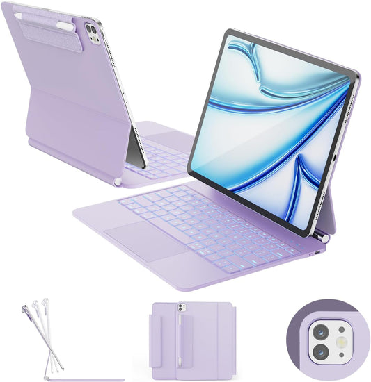 for iPad Air 13 inch Case with Keyboard (M3,2025 / M2,2024), iPad Pro 12.9 (6th/5th/4th/3rd Gen) Magic Keyboard, Springy Backlit Keys, Stain-Resistant Surface, Multi-Touch Trackpad, Purple