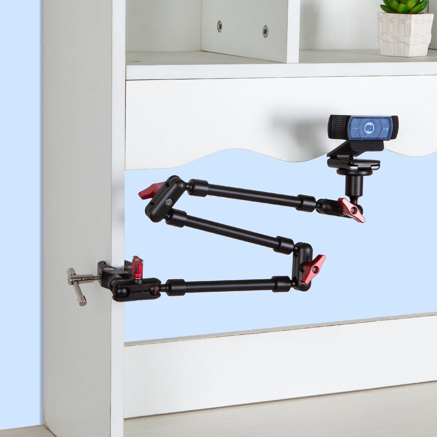 Adjustable Articulating Magic Arm with Clamp and Phone Holder Clip for Desk Mount, Desk Stand, Cell Phone Tripod