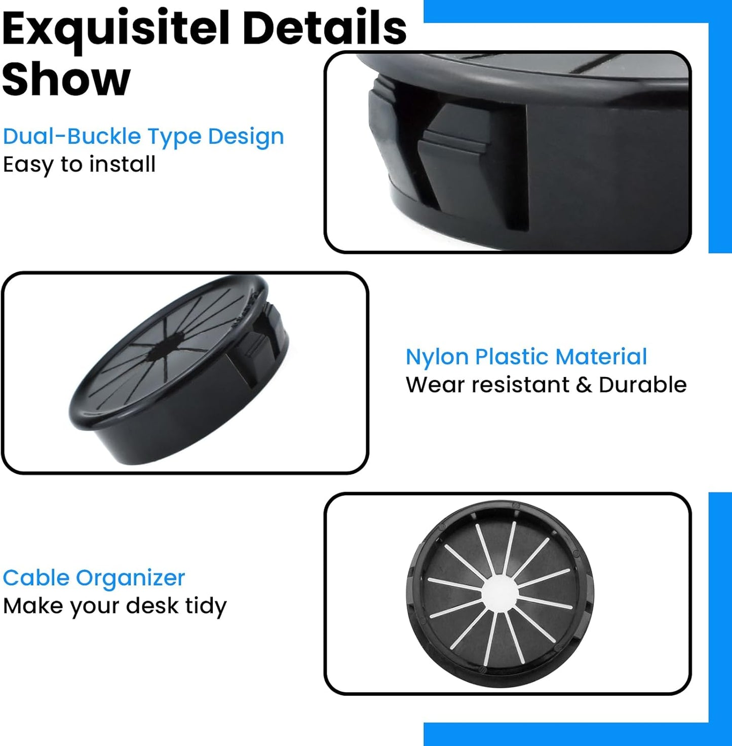 1-Inch Cable Grommets Petal-Shaped Buckle Type Wire Hole Cover for Cord Management and Protection of Cabinet, 5PCS 25mm
