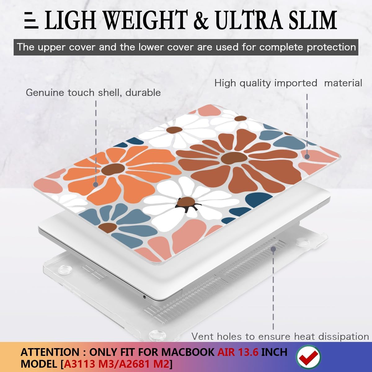 CISSOOK Compatible with MacBook Air 13.6 inch Case M4 M3 M2, Plastic Hard Shell Case Keyboard Cover Screen Protector for MacBook Air 13 2025 2024 2023 2022 Model A3240 A3113 A2681, Vintage Flowers