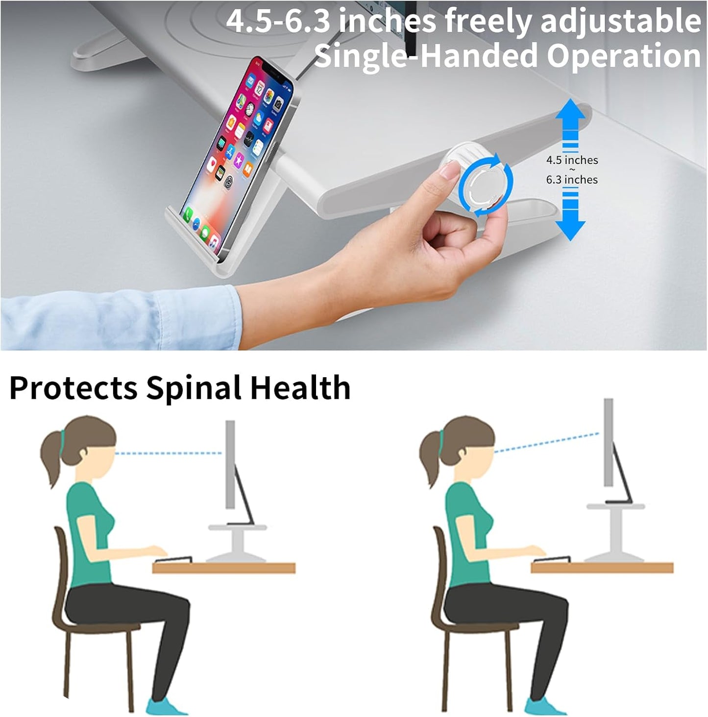 Computer Monitor Stand Riser for Desk,4.5-6.3 Inches Freely Height Adjustable with Cellphone Holder,Multi-Purpose Desktop Organizer Monitor Stands Riser for Computer,Laptop,Printer,TV (White)