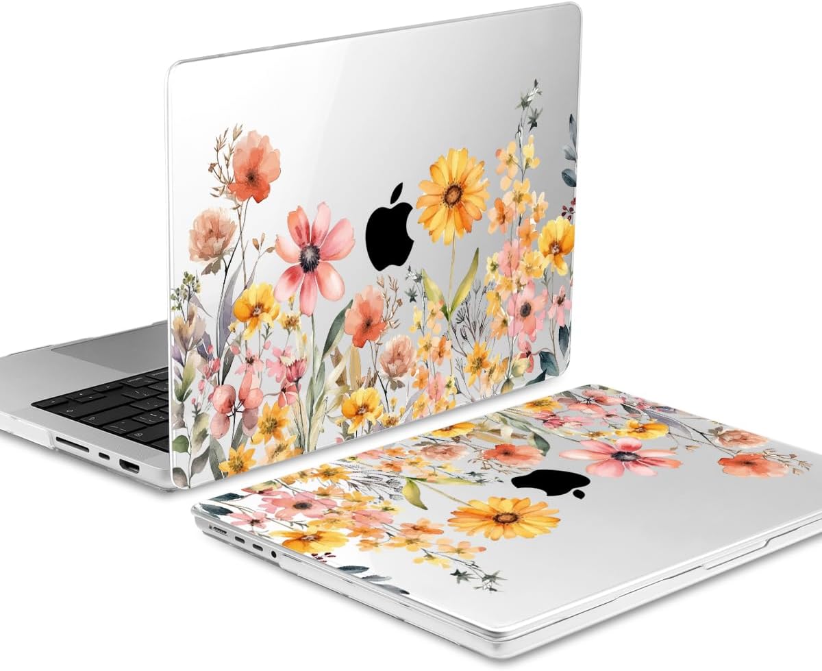 DONGKE for M4 MacBook Pro 16 Inch Case 2024 2023 2021 A3403 A3186 M3 A2991 M2 A2780 M1 A2485 Pro/Max Chip, Plastic Hard Shell Case & Keyboard Cover for Mac Pro 16 with Touch ID, Daisy Flowers