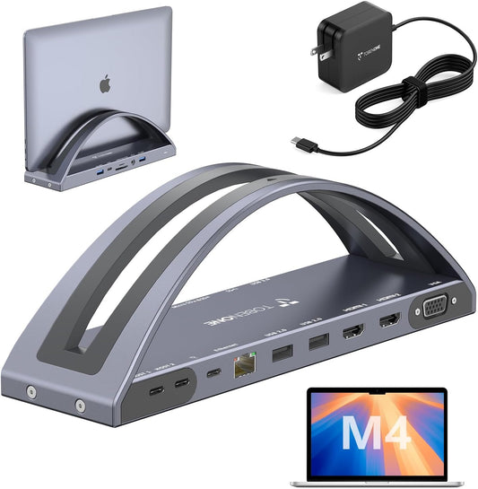 TobenONE MacBook Docking Station Dual Monitor 4K with 100W Power Adapter, 13-in-2 USB C Docking Station for MacBook Pro/Air, Laptop Dock Stand with 2 HDMI, VGA, 5 USB, PD 3.0, RJ45, SD/Micro SD, Audio
