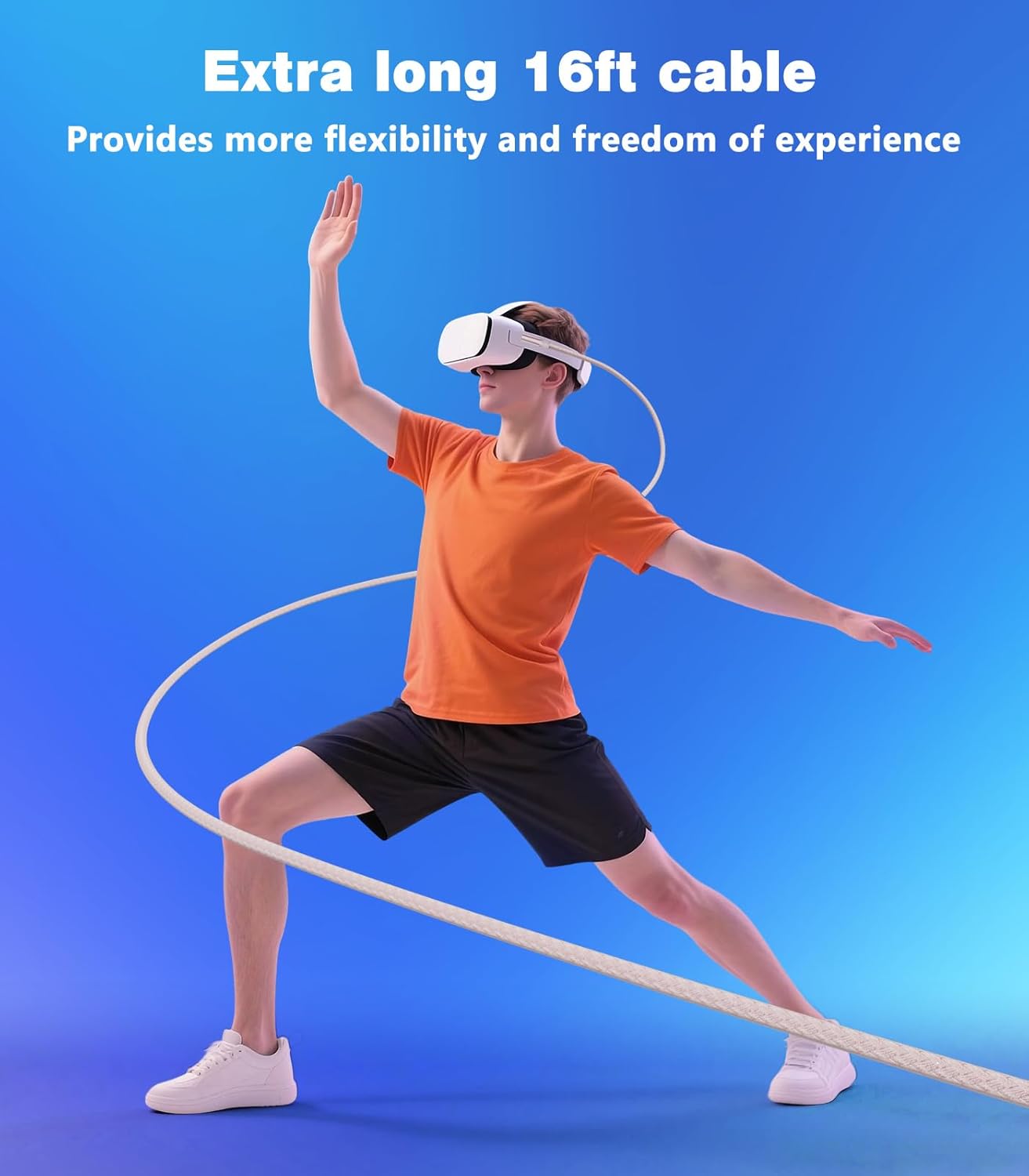 16FT VR Charging Link Cable | USB 3.0 High-Speed Data & Charge for Meta Quest 3S/3/2/Pro, Pico 4 and PC/SteamVR USB-C Charger Cord for VR Headset - Pink