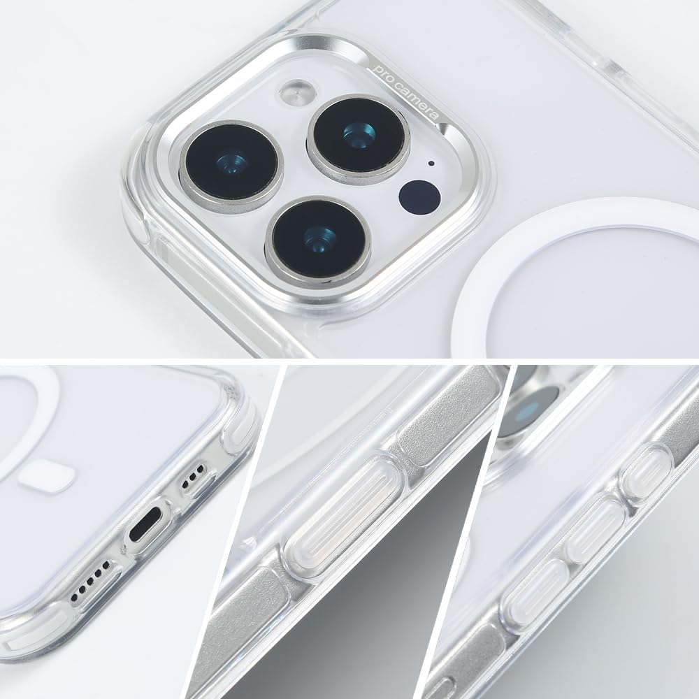 for iPhone 16 Pro Case with 62.99 inch Lanyard, Classic Clear&White Magnetic Phone Case, Drop&Shockproof Protection Cases, Phone Lanyard for Around The Neck, Compatible with Magnet Accessory
