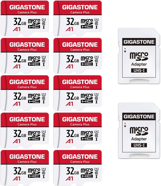 GIGASTONE Micro SD Card 32GB 10-Pack, Camera Plus, MicroSDHC Memory Card for Camera, Wyze Cam, Roku, Full HD Video Recording, UHS-I U1 A1 Class 10, up to 90MB/s, with 10 Adapters
