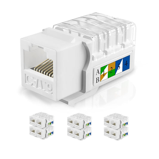 Cat6 Keystone Jacks 12-Pack, RJ45 Keystone Jack 90 Degree Punch Down, Ethernet Jack for Cat6, Cat5e, Cat5 Cabling, Slim Profile in White