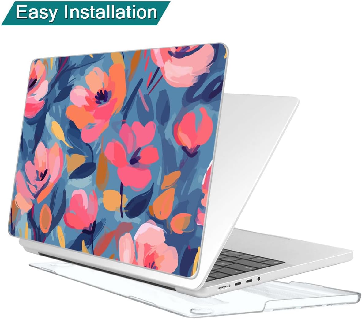 Teryeefi for M4 MacBook Pro 14 inch Case 2024 2023 2021 (M3 A2918 A2992 M2 A2779 M1 A2442 Pro/Max), Hard Shell Cover + Keyboard Cover for 14 inch Mac Pro with Retina XDR Display, Abstract Pink Flower