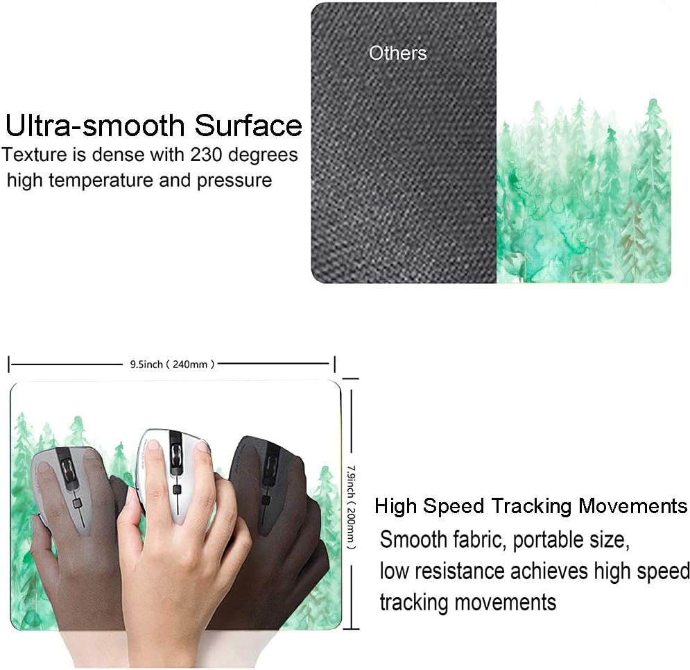 Green Forest Mouse Pad, Watercolor Trees Mouse Pad, Gaming Mouse Mat Square Waterproof Mouse Pad Non-Slip Rubber Base MousePads for Office Home Laptop Travel, Abstract Fog Forest