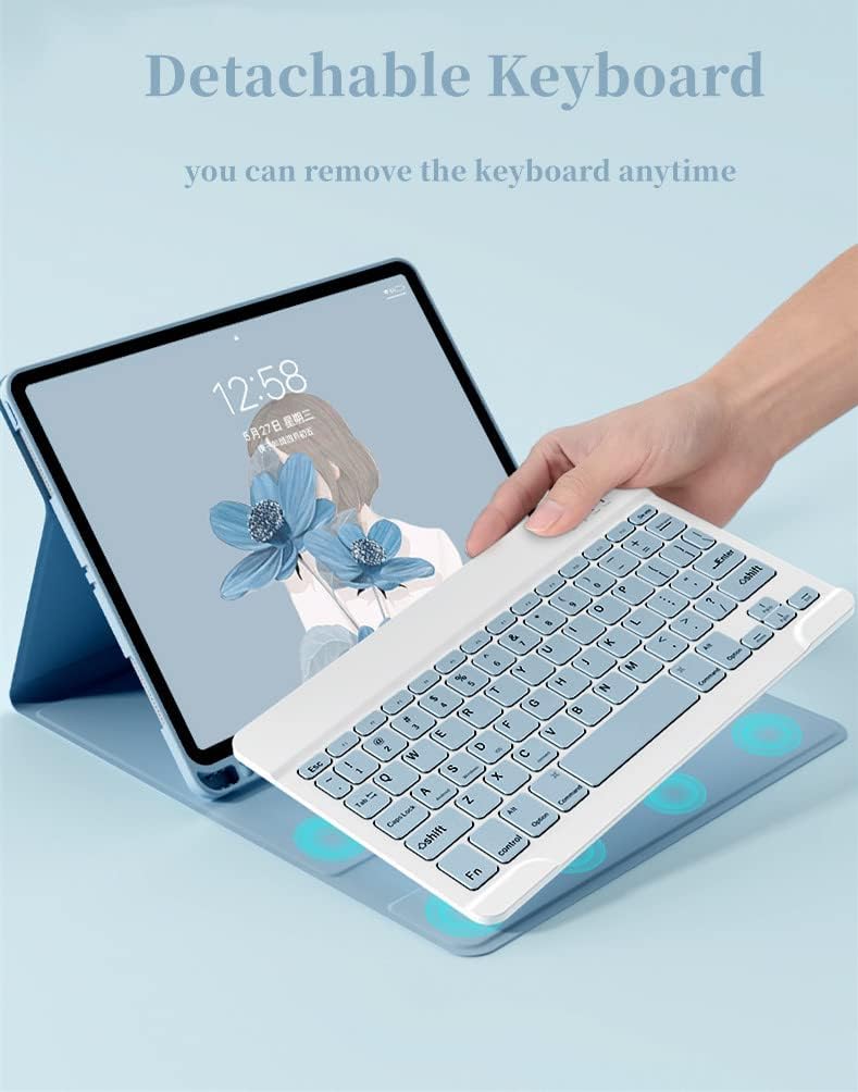 AnMengXinLing Keyboard Case for iPad 9th/8th/7th Generation with Mouse,Case for iPad9 iPad8 iPad7 10.2 inch with Pencil Holder and Deatachable Keyboard, Blue