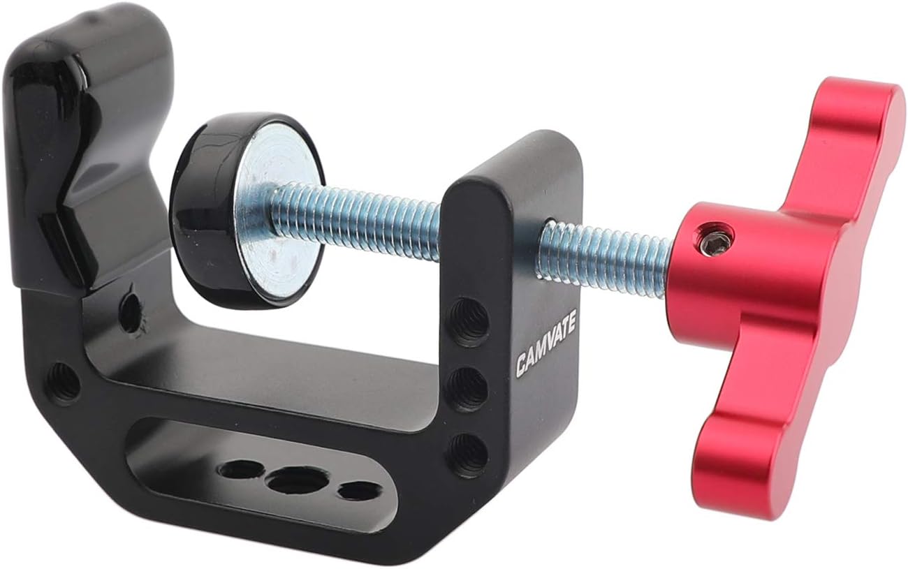 CAMVATE C-Clamp with 1/4 and 3/8 Thread Hole for Camera Monitor(Red T-Handle) - 1687