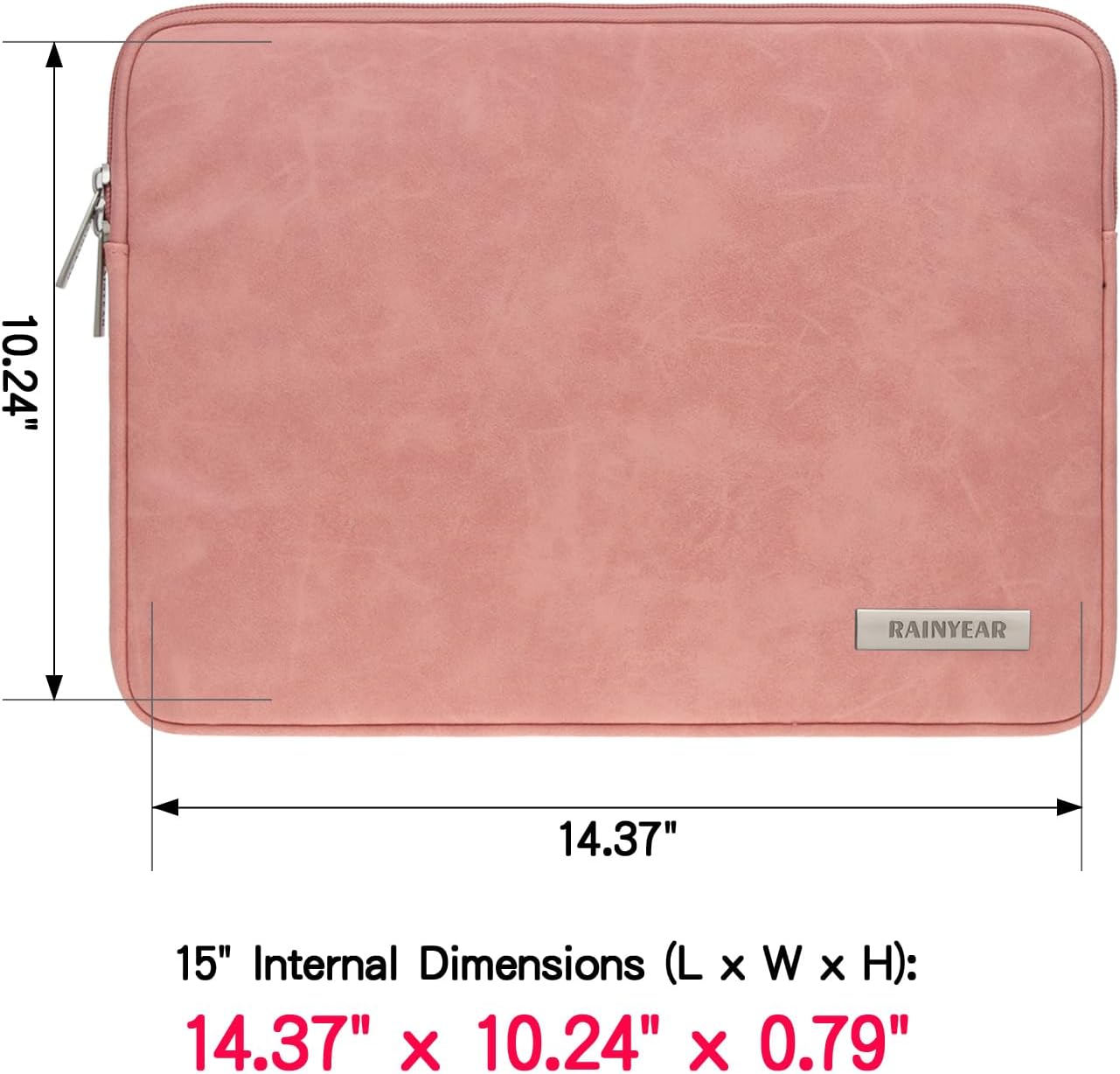 RAINYEAR 15 Inch Laptop Sleeve PU Suede Leather Case Padded Cover Water Resistant Carrying Computer Bag Compatible with 15.4 MacBook Pro/Air, Surface Laptop 3/4 15", New XPS 15 Touch(Coral)